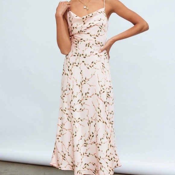 Hello Molly Dresses & Skirts - Hello Molly Oh Darling Pink Satin Cowl Neck Midi Dress Size 4